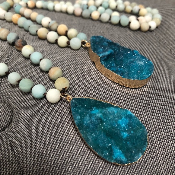 Jewelry - Natural Stone and Druzy Crystal Handmade Necklace